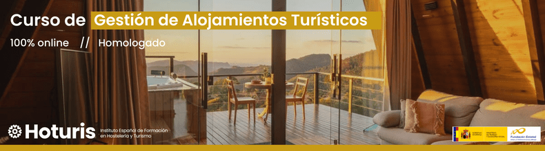 Banner promocional para especializarse en gestión de alojamientos turísticos con formación de alto nivel.